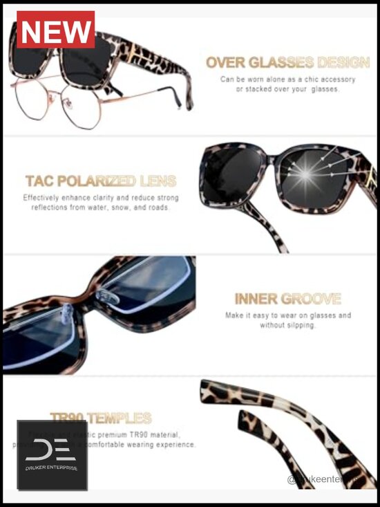 Oversized Square Polarized Sunglasses Fit Over Glasses UV400 TR90